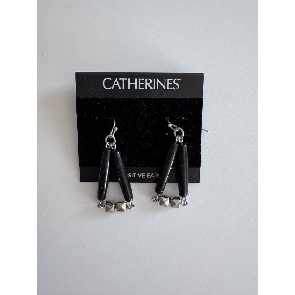 Catherine's Triangle Black Silver Hoop Earrings Fashion Jewelry New
